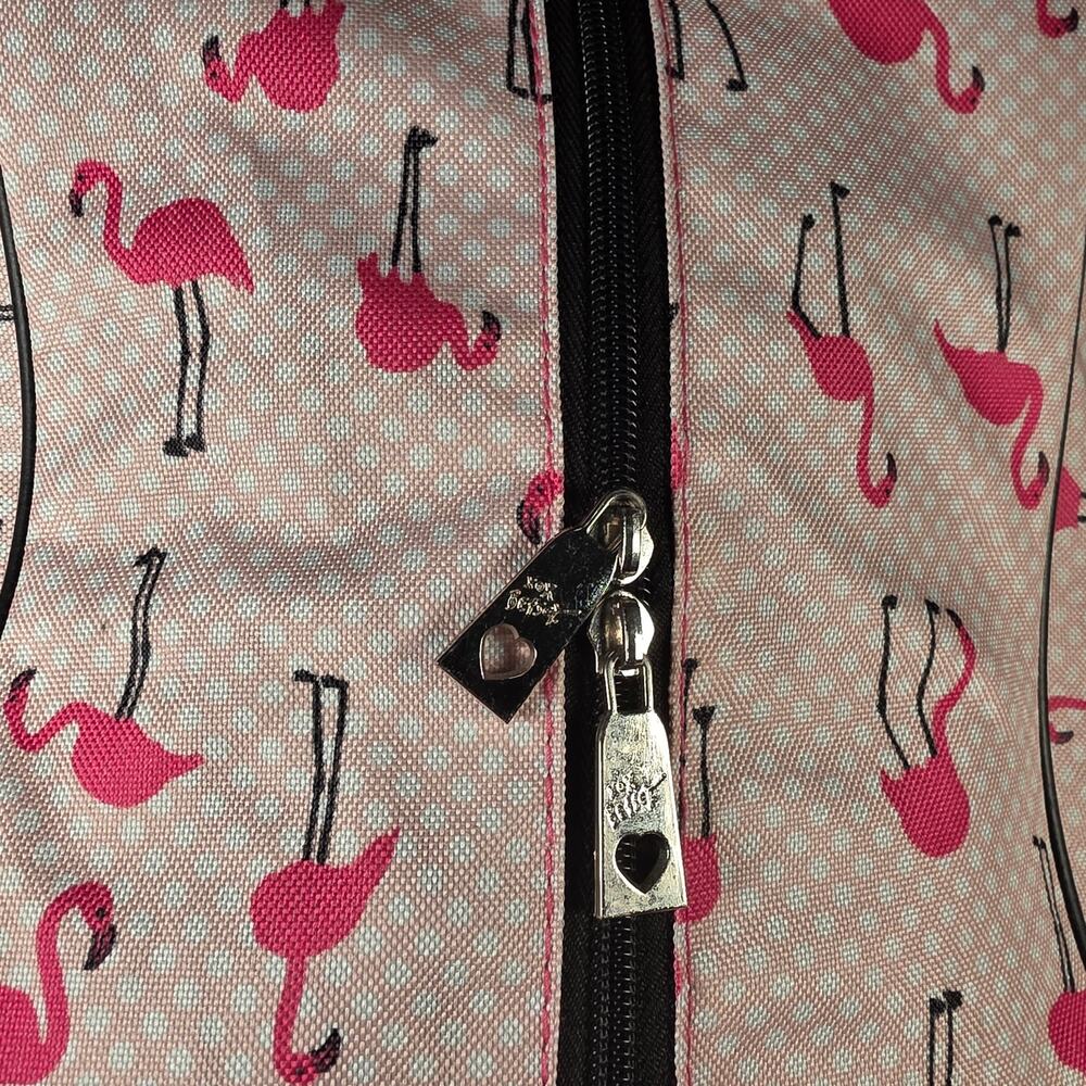 Betsy Johnson Pink Flamingo Strut 22" Weekender Carry-on Rolling Suitcase Handle - Picture 8 of 16